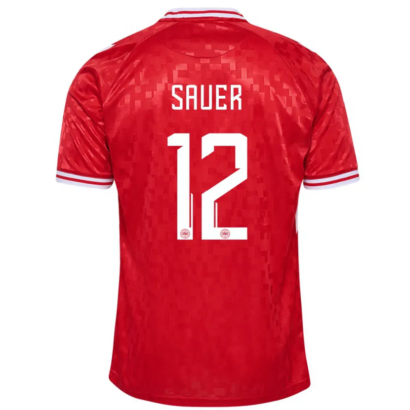 Danxen Hombre Camiseta Dinamarca Mathias Sauer #12 Rojo 1ª Equipación 24-26 La Camisa