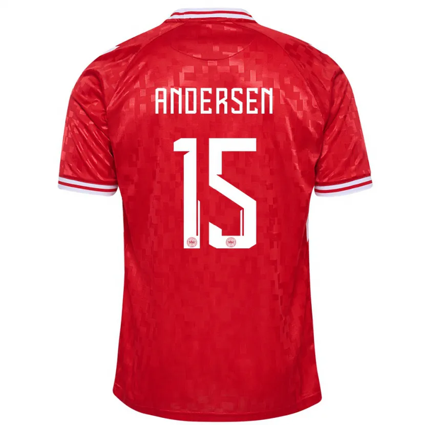 Danxen Hombre Camiseta Dinamarca Jacob Andersen #15 Rojo 1ª Equipación 24-26 La Camisa