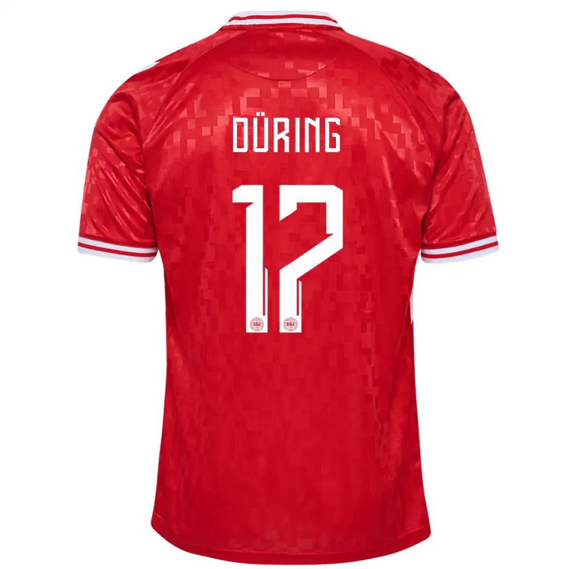 Danxen Hombre Camiseta Dinamarca Rasmus Düring #17 Rojo 1ª Equipación 24-26 La Camisa
