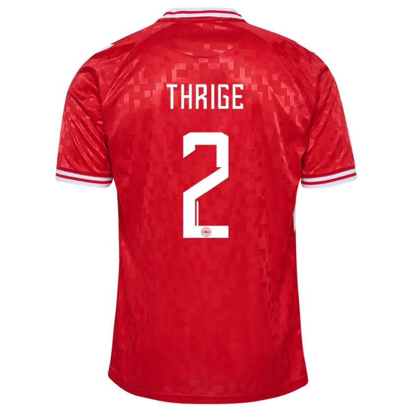 Danxen Hombre Camiseta Dinamarca Sara Thrige #2 Rojo 1ª Equipación 24-26 La Camisa