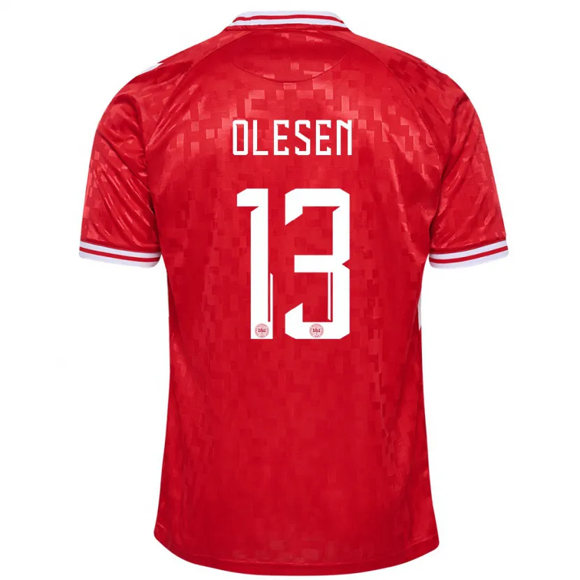 Danxen Hombre Camiseta Dinamarca Karoline Olesen #13 Rojo 1ª Equipación 24-26 La Camisa