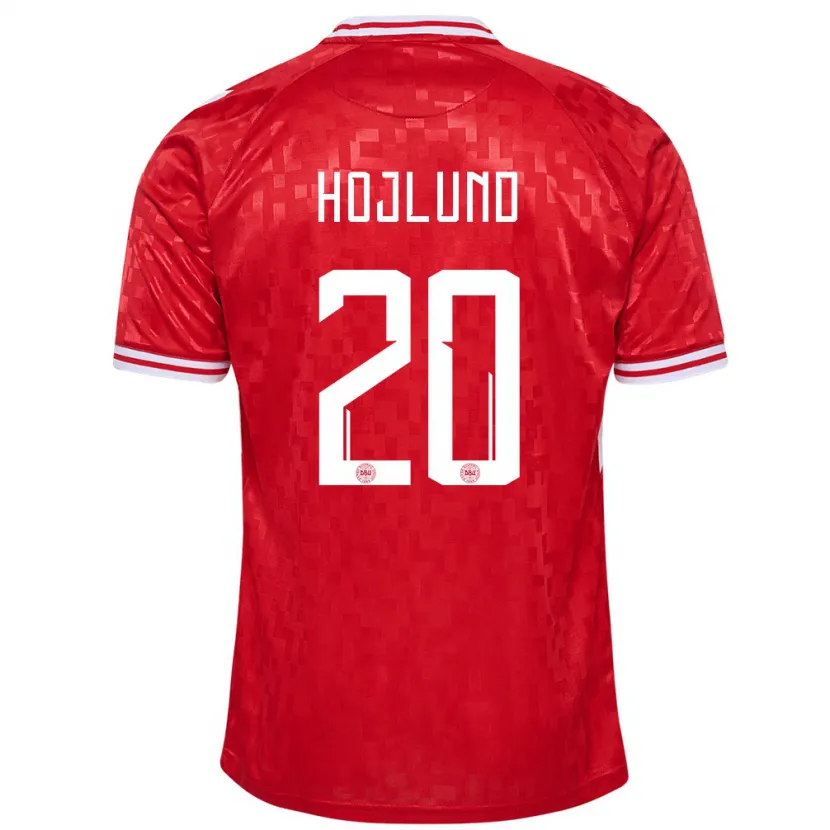 Danxen Hombre Camiseta Dinamarca Rasmus Hojlund #20 Rojo 1ª Equipación 24-26 La Camisa