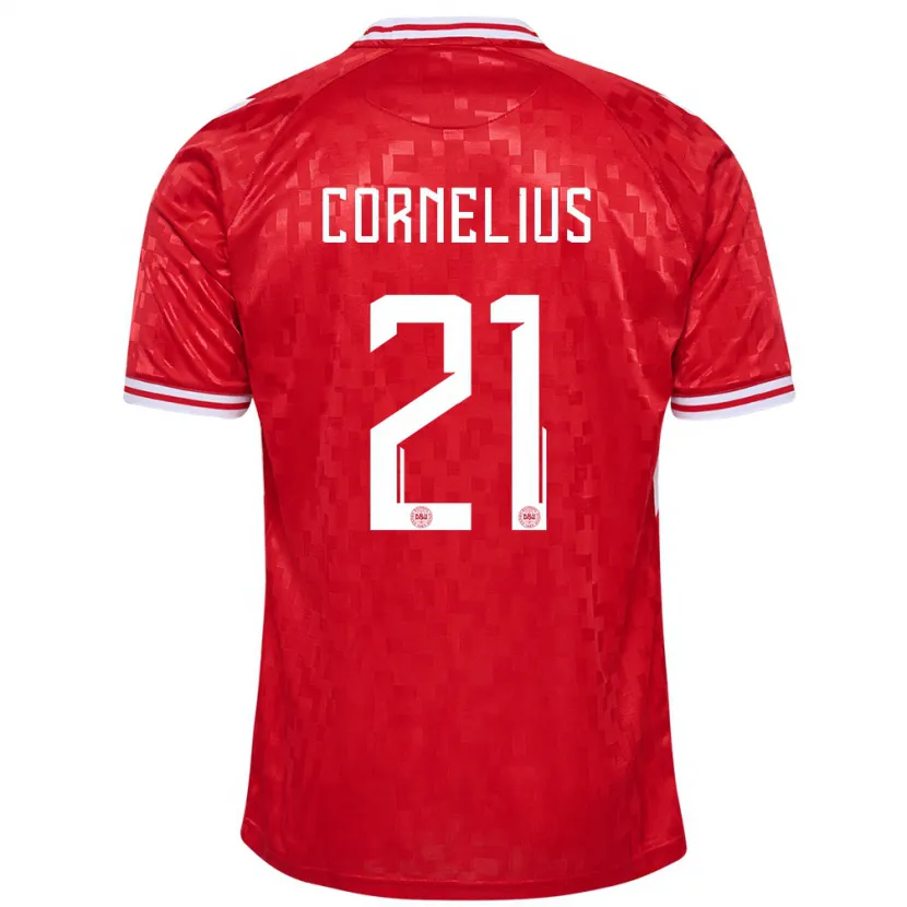 Danxen Hombre Camiseta Dinamarca Andreas Cornelius #21 Rojo 1ª Equipación 24-26 La Camisa