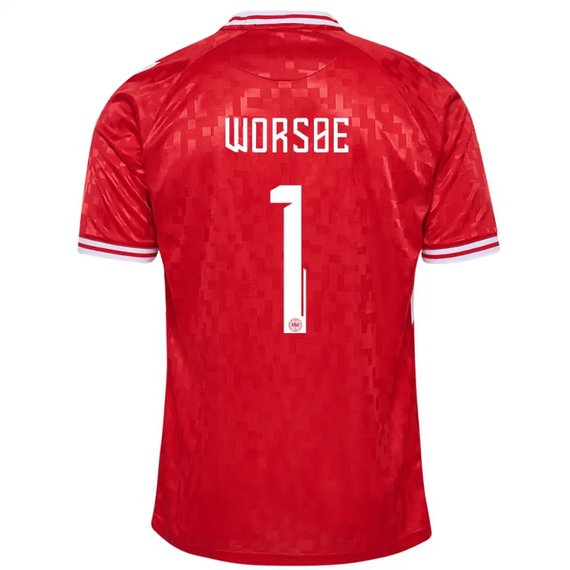 Danxen Hombre Camiseta Dinamarca Laura Worsoe #1 Rojo 1ª Equipación 24-26 La Camisa
