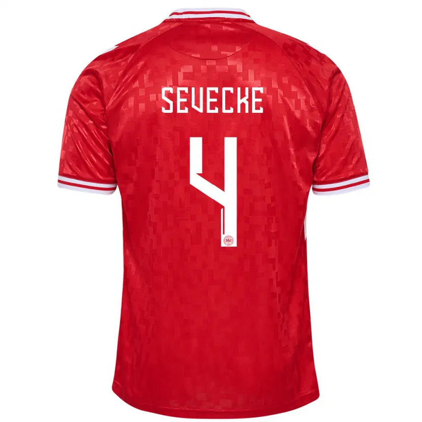 Danxen Hombre Camiseta Dinamarca Rikke Sevecke #4 Rojo 1ª Equipación 24-26 La Camisa