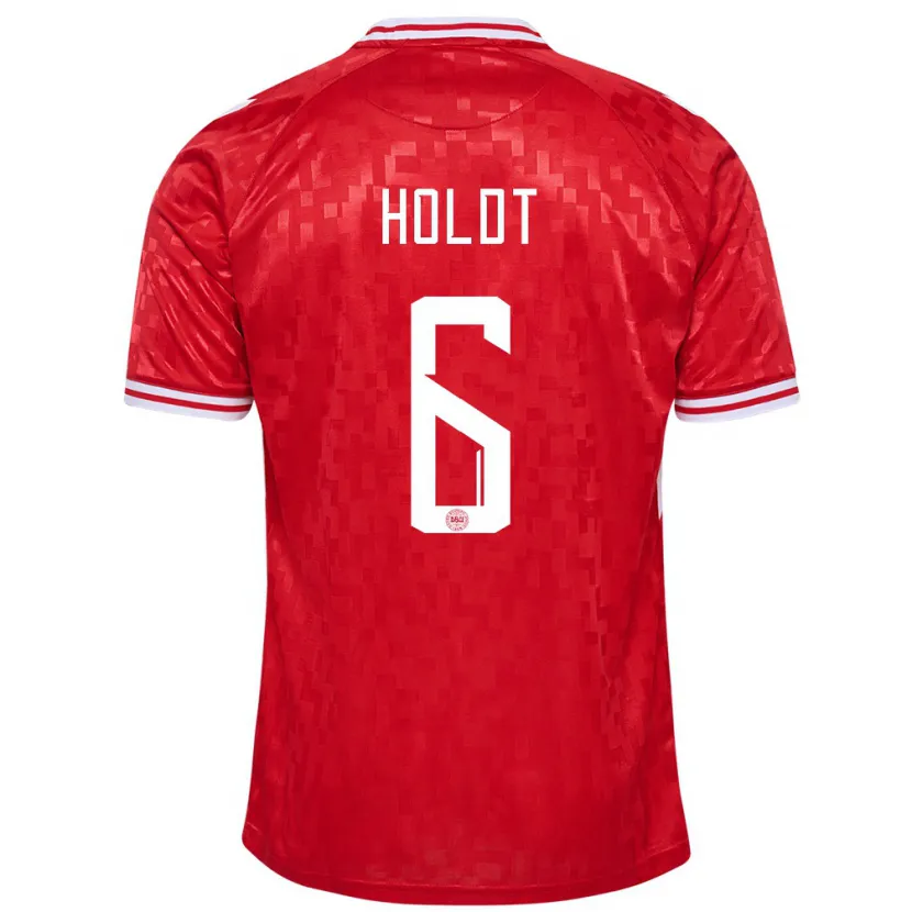 Danxen Hombre Camiseta Dinamarca Olivia Holdt #6 Rojo 1ª Equipación 24-26 La Camisa