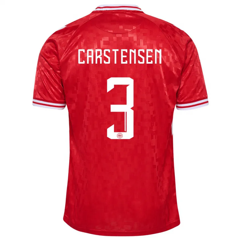 Danxen Hombre Camiseta Dinamarca Rasmus Carstensen #3 Rojo 1ª Equipación 24-26 La Camisa