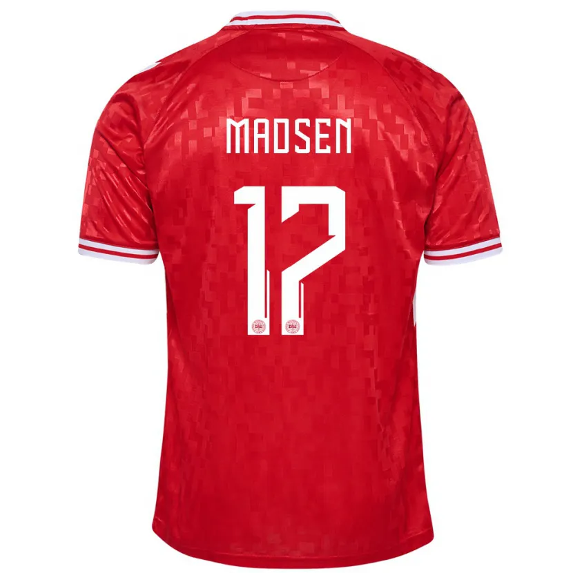 Danxen Hombre Camiseta Dinamarca Nicolas Madsen #17 Rojo 1ª Equipación 24-26 La Camisa