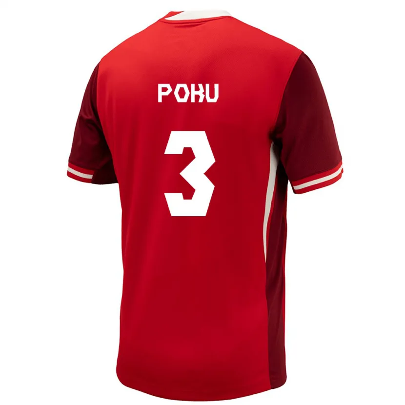 Danxen Hombre Camiseta Canadá Kwasi Poku #3 Rojo 1ª Equipación 24-26 La Camisa