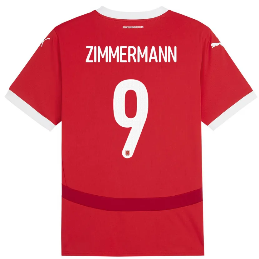 Danxen Hombre Camiseta Austria Bernhard Zimmermann #9 Rojo 1ª Equipación 24-26 La Camisa