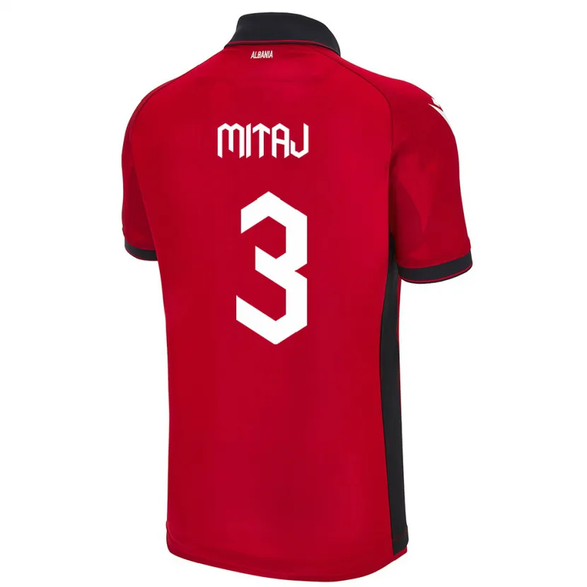 Danxen Hombre Camiseta Albania Mario Mitaj #3 Rojo 1ª Equipación 24-26 La Camisa