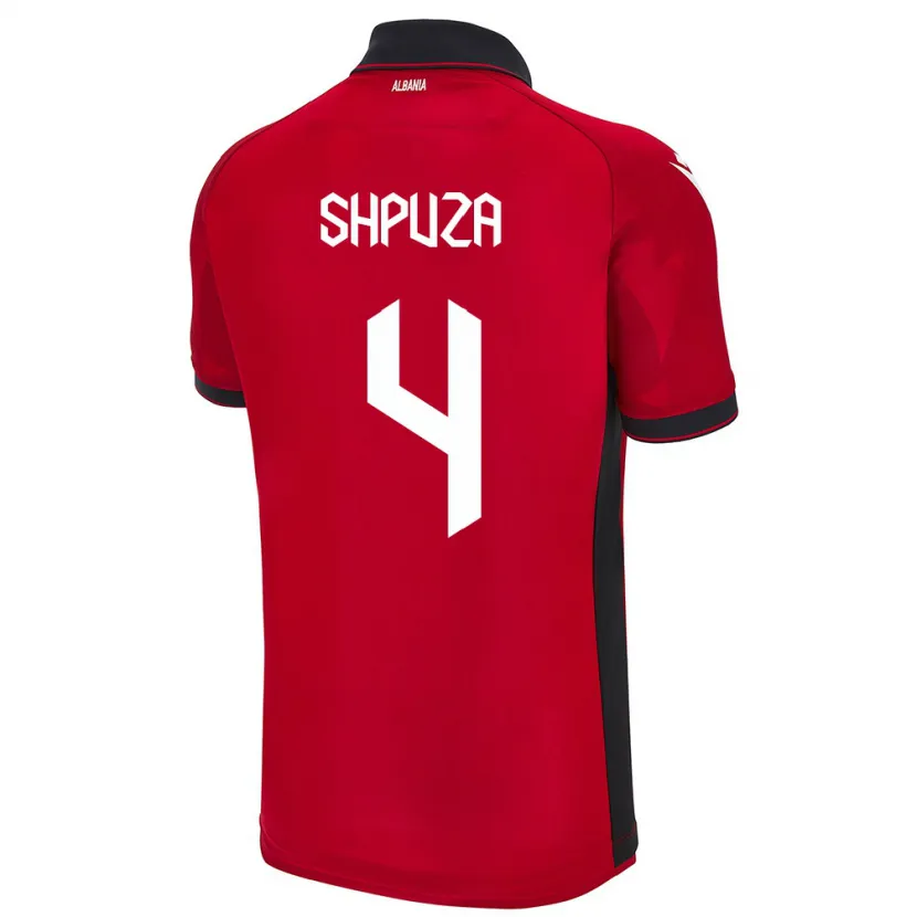 Danxen Hombre Camiseta Albania Kleo Shpuza #4 Rojo 1ª Equipación 24-26 La Camisa