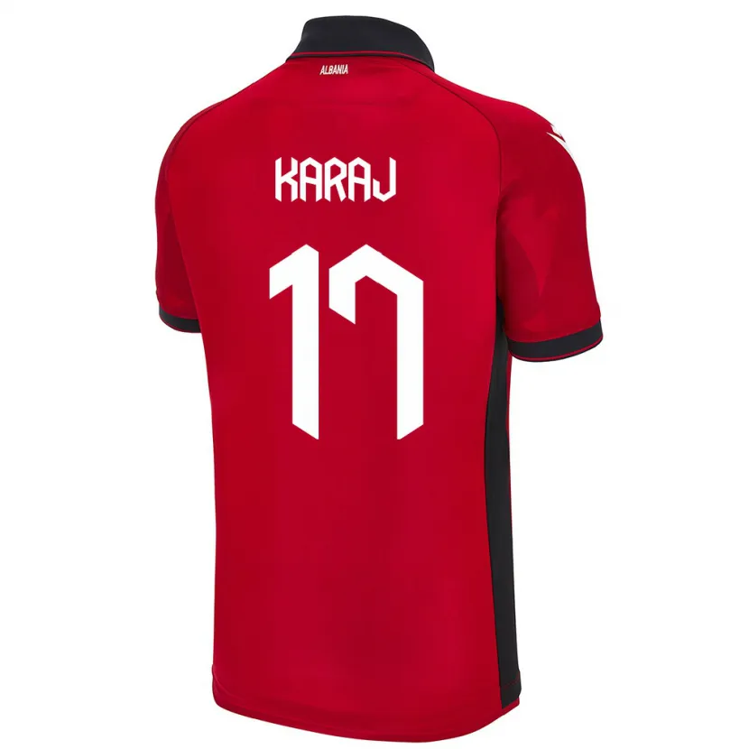 Danxen Hombre Camiseta Albania Eraldo Karaj #17 Rojo 1ª Equipación 24-26 La Camisa