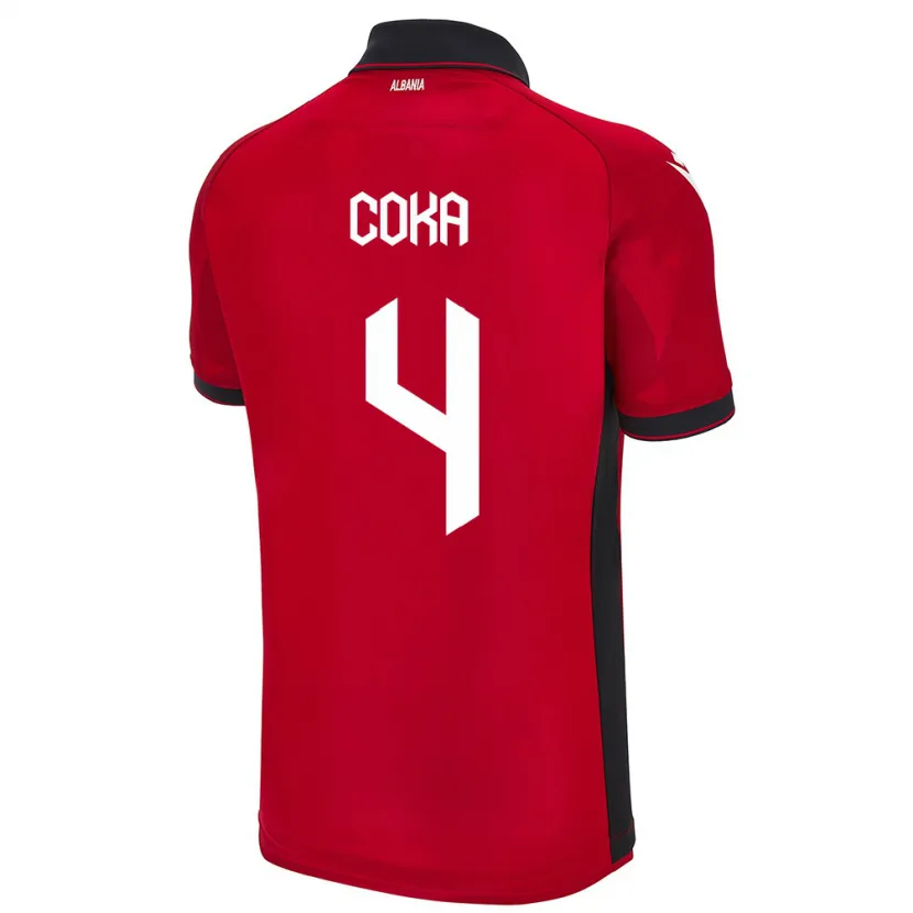 Danxen Hombre Camiseta Albania Jehona Coka #4 Rojo 1ª Equipación 24-26 La Camisa