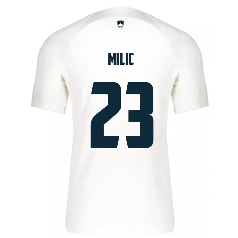 Danxen Hombre Camiseta Eslovenia Nino Milic #23 Blanco 1ª Equipación 24-26 La Camisa