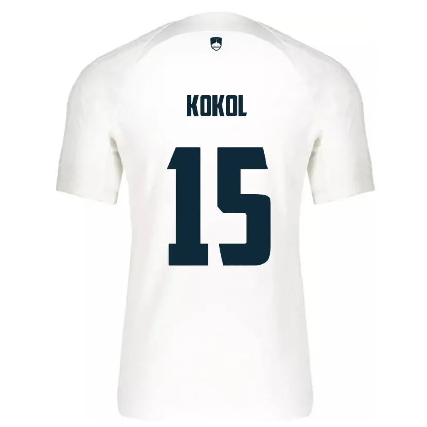 Danxen Hombre Camiseta Eslovenia Luka Kokol #15 Blanco 1ª Equipación 24-26 La Camisa