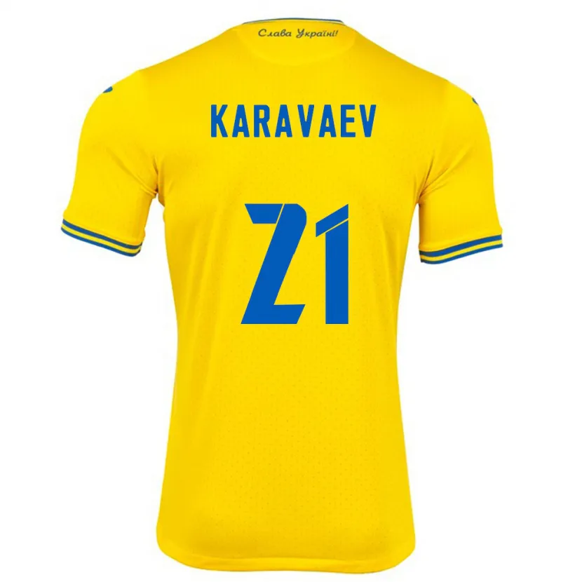 Danxen Hombre Camiseta Ucrania Oleksandr Karavaev #21 Amarillo 1ª Equipación 24-26 La Camisa