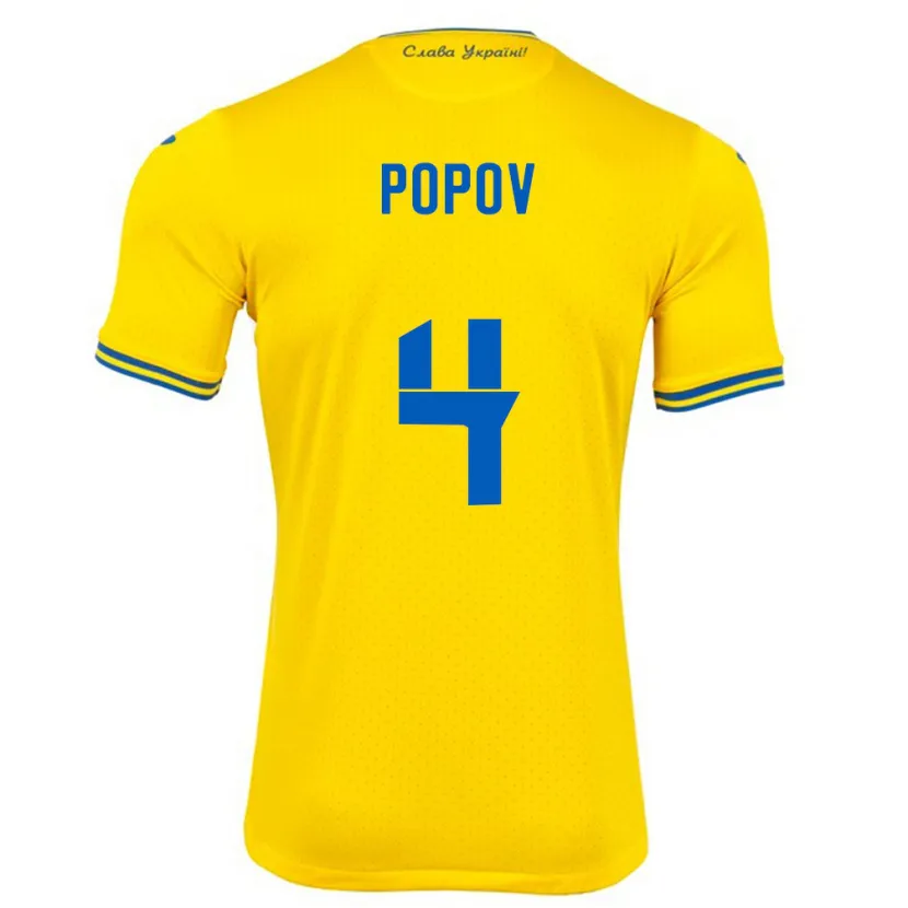 Danxen Hombre Camiseta Ucrania Denys Popov #4 Amarillo 1ª Equipación 24-26 La Camisa