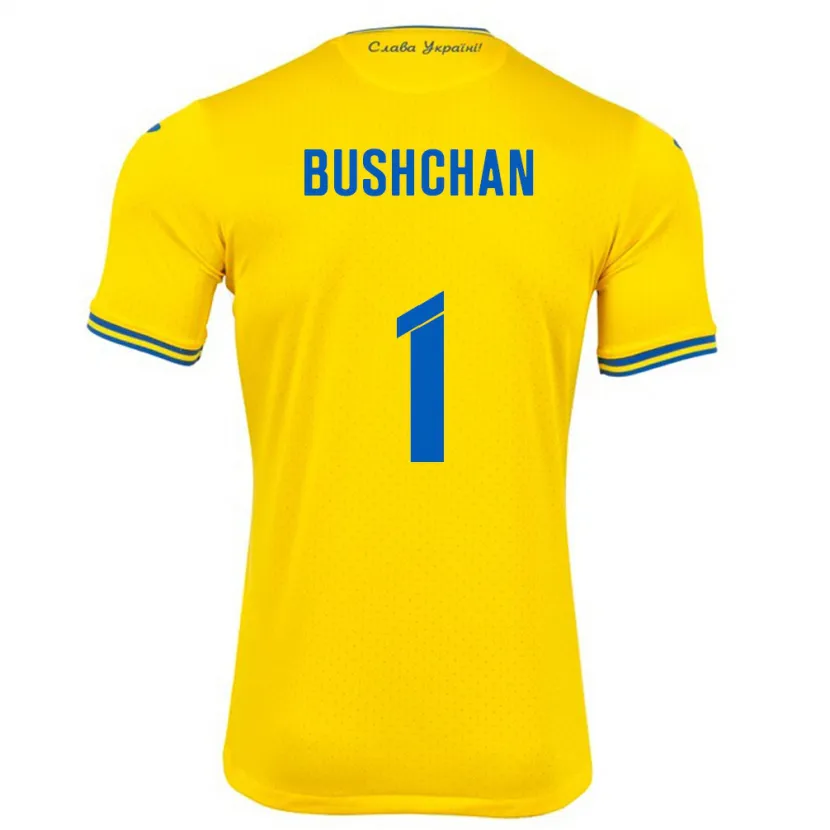 Danxen Hombre Camiseta Ucrania Georgiy Bushchan #1 Amarillo 1ª Equipación 24-26 La Camisa