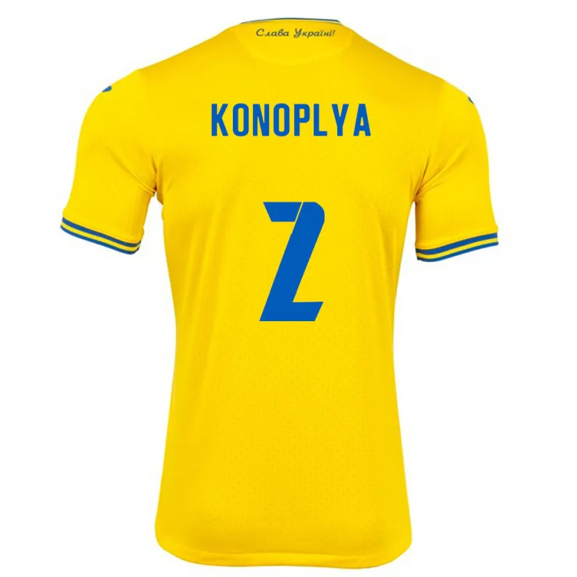 Danxen Hombre Camiseta Ucrania Yukhym Konoplya #2 Amarillo 1ª Equipación 24-26 La Camisa