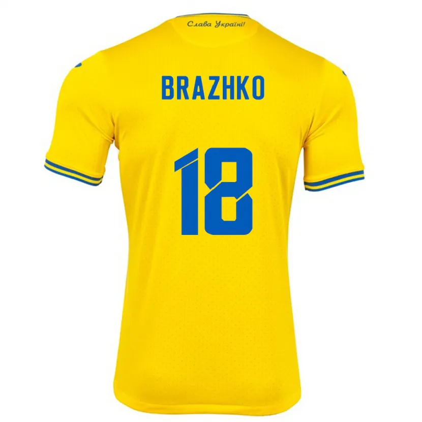 Danxen Hombre Camiseta Ucrania Volodymyr Brazhko #18 Amarillo 1ª Equipación 24-26 La Camisa