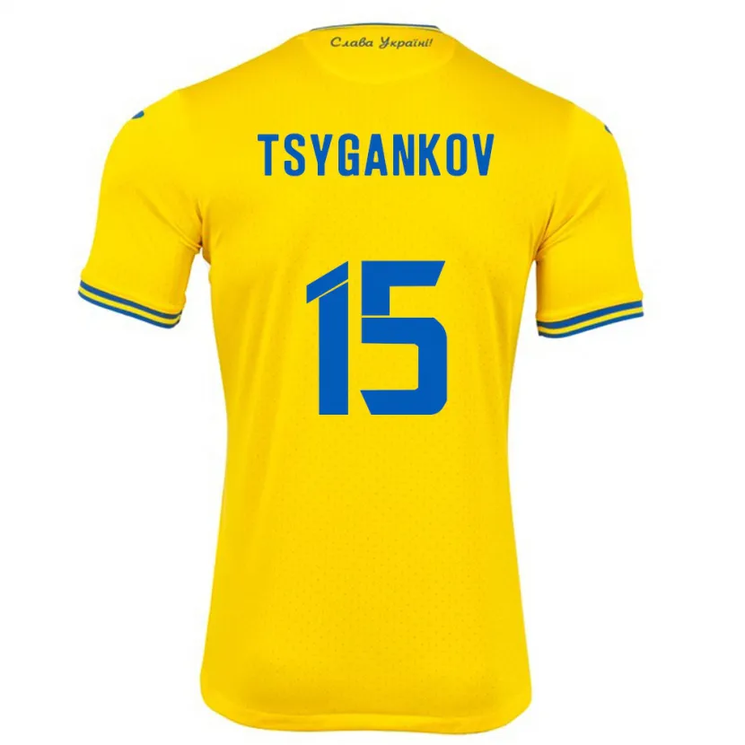 Danxen Hombre Camiseta Ucrania Viktor Tsygankov #15 Amarillo 1ª Equipación 24-26 La Camisa
