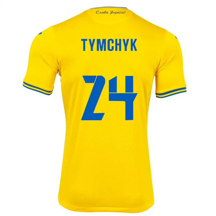Danxen Hombre Camiseta Ucrania Oleksandr Tymchyk #24 Amarillo 1ª Equipación 24-26 La Camisa