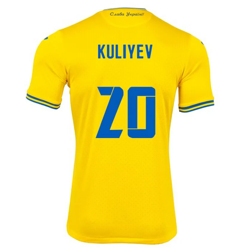 Danxen Hombre Camiseta Ucrania Eldar Kuliyev #20 Amarillo 1ª Equipación 24-26 La Camisa