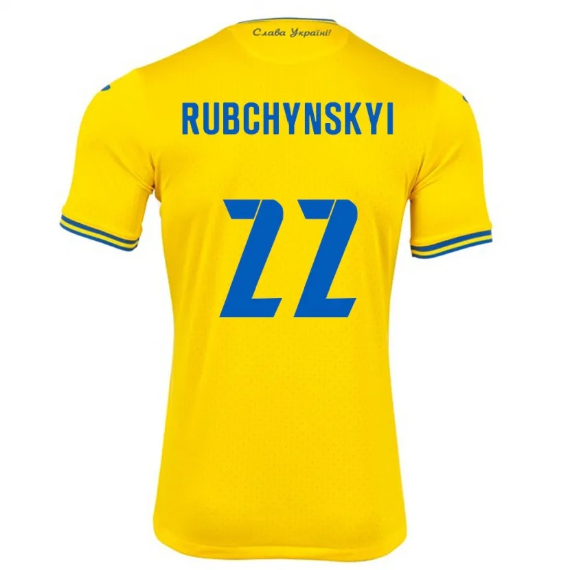 Danxen Hombre Camiseta Ucrania Valentyn Rubchynskyi #22 Amarillo 1ª Equipación 24-26 La Camisa