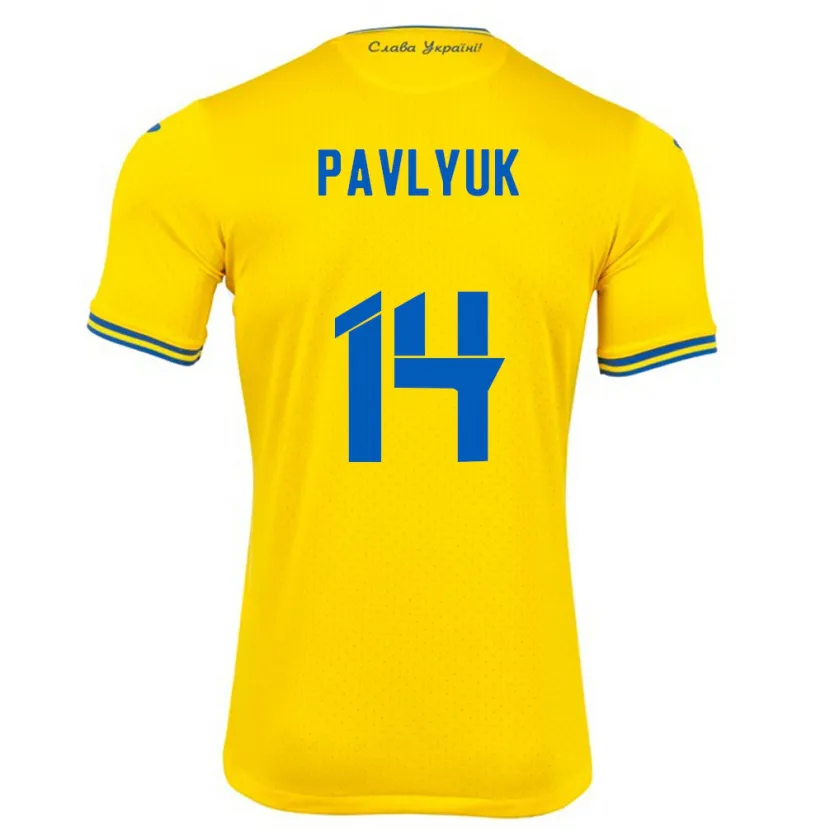 Danxen Hombre Camiseta Ucrania Yevgen Pavlyuk #14 Amarillo 1ª Equipación 24-26 La Camisa