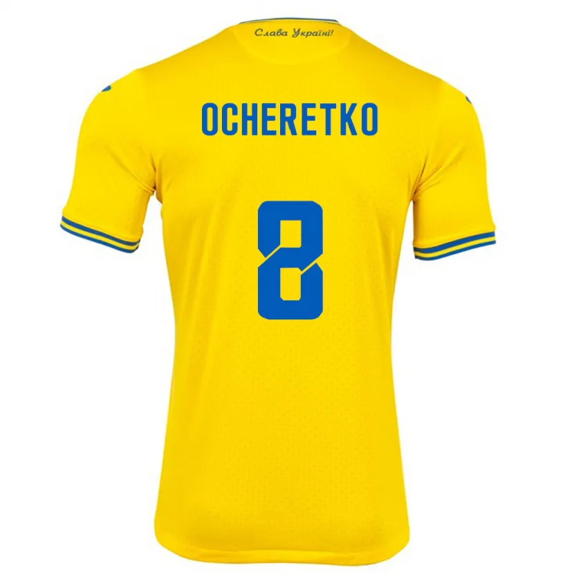 Danxen Hombre Camiseta Ucrania Oleg Ocheretko #8 Amarillo 1ª Equipación 24-26 La Camisa