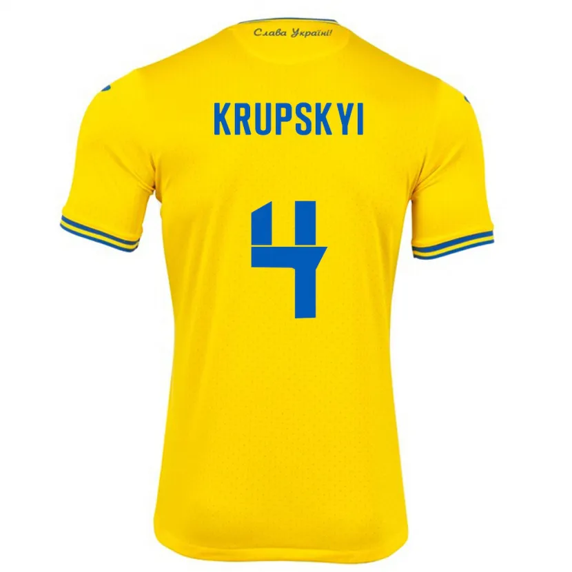 Danxen Hombre Camiseta Ucrania Ilya Krupskyi #4 Amarillo 1ª Equipación 24-26 La Camisa