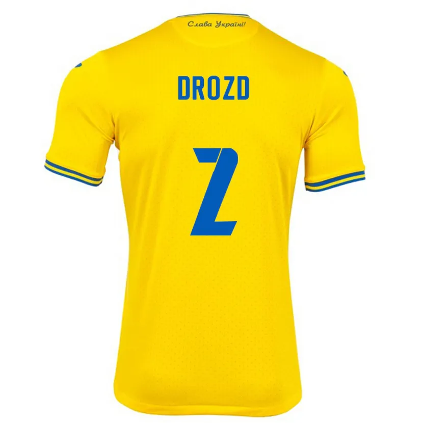 Danxen Hombre Camiseta Ucrania Anton Drozd #2 Amarillo 1ª Equipación 24-26 La Camisa