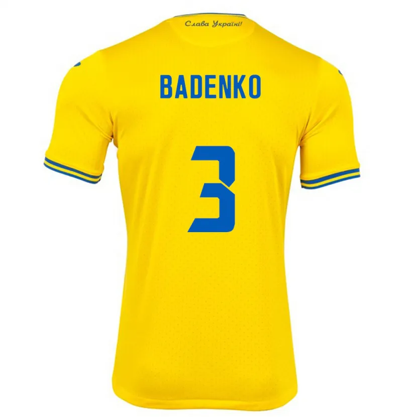 Danxen Hombre Camiseta Ucrania Ilya Badenko #3 Amarillo 1ª Equipación 24-26 La Camisa