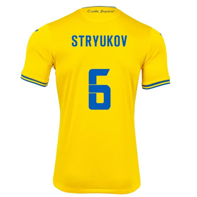 Danxen Hombre Camiseta Ucrania Maksym Stryukov #6 Amarillo 1ª Equipación 24-26 La Camisa