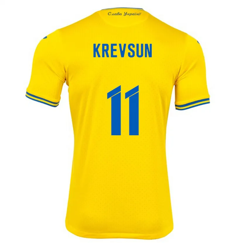 Danxen Hombre Camiseta Ucrania Danylo Krevsun #11 Amarillo 1ª Equipación 24-26 La Camisa