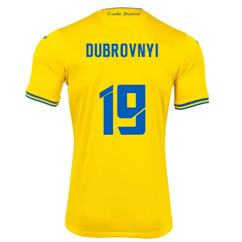 Danxen Hombre Camiseta Ucrania Mykhaylo Dubrovnyi #19 Amarillo 1ª Equipación 24-26 La Camisa