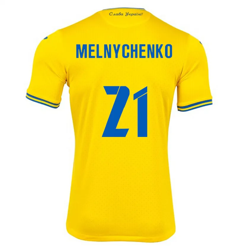 Danxen Hombre Camiseta Ucrania Maksym Melnychenko #21 Amarillo 1ª Equipación 24-26 La Camisa