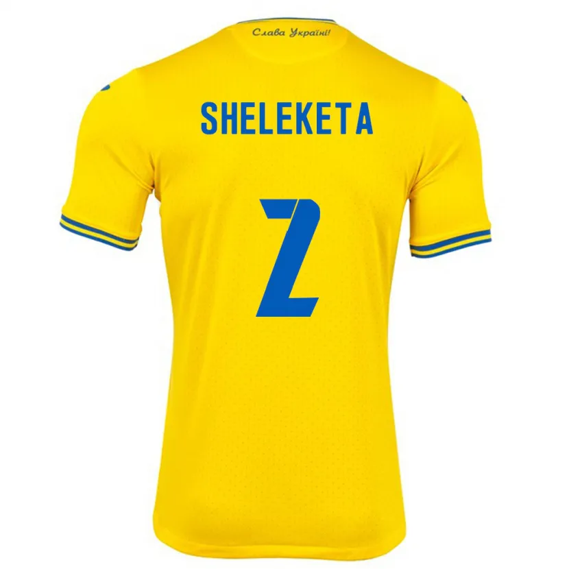 Danxen Hombre Camiseta Ucrania Mykyta Sheleketa #2 Amarillo 1ª Equipación 24-26 La Camisa