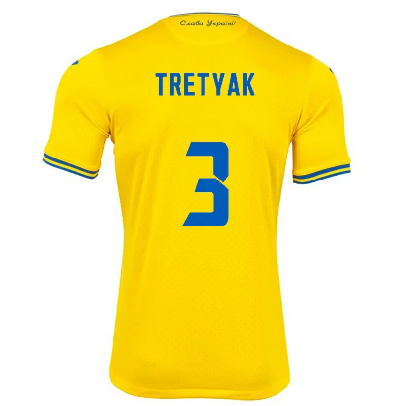 Danxen Hombre Camiseta Ucrania Demyan Tretyak #3 Amarillo 1ª Equipación 24-26 La Camisa