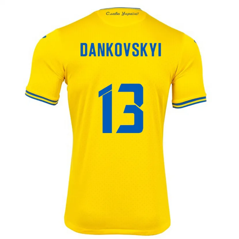 Danxen Hombre Camiseta Ucrania Yegor Dankovskyi #13 Amarillo 1ª Equipación 24-26 La Camisa