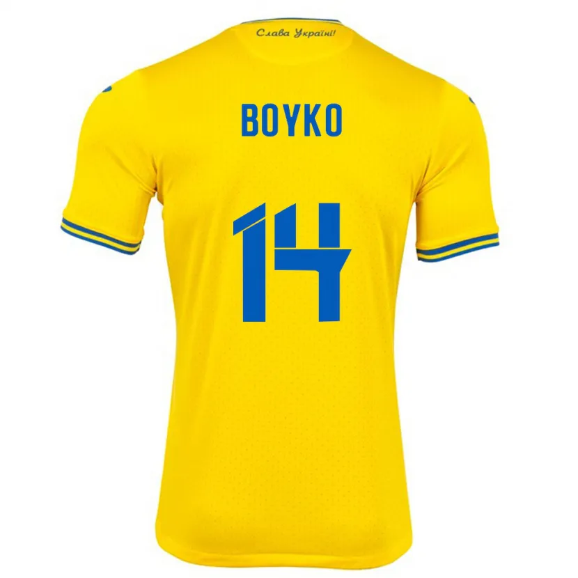Danxen Hombre Camiseta Ucrania Evgen Boyko #14 Amarillo 1ª Equipación 24-26 La Camisa