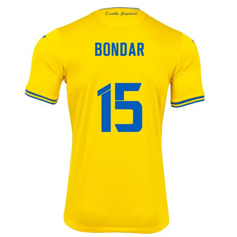 Danxen Hombre Camiseta Ucrania Nazar Bondar #15 Amarillo 1ª Equipación 24-26 La Camisa