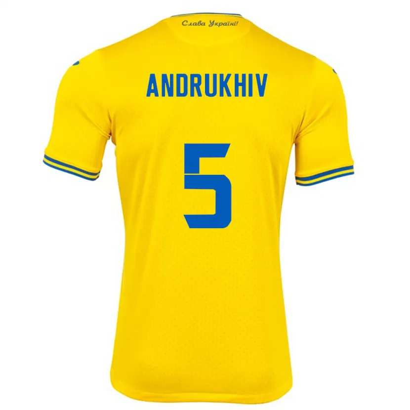 Danxen Hombre Camiseta Ucrania Veronika Andrukhiv #5 Amarillo 1ª Equipación 24-26 La Camisa