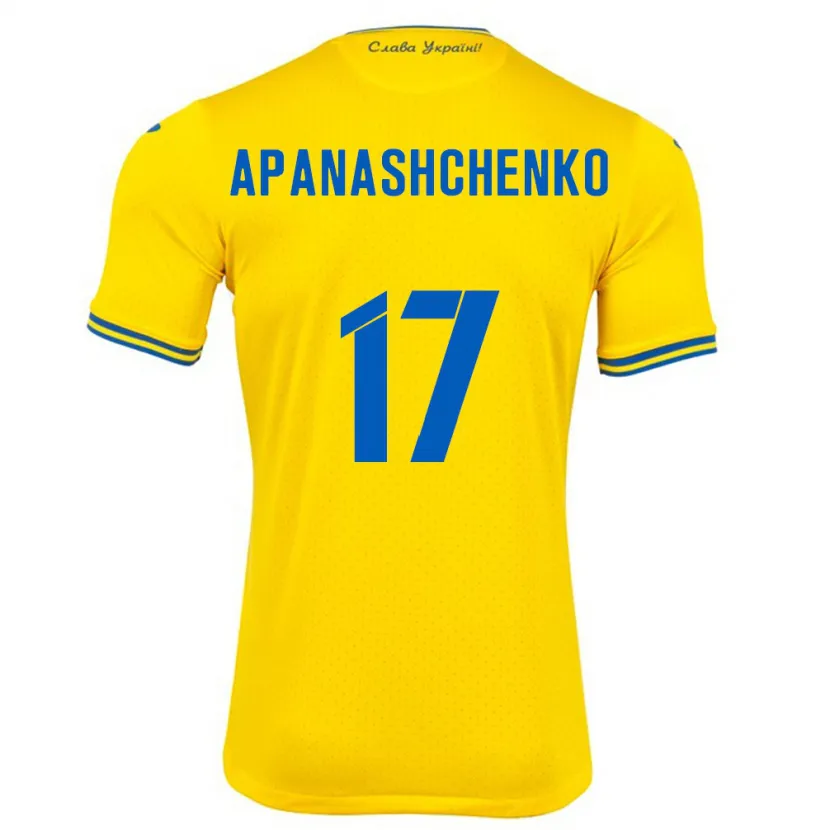Danxen Hombre Camiseta Ucrania Daryna Apanashchenko #17 Amarillo 1ª Equipación 24-26 La Camisa