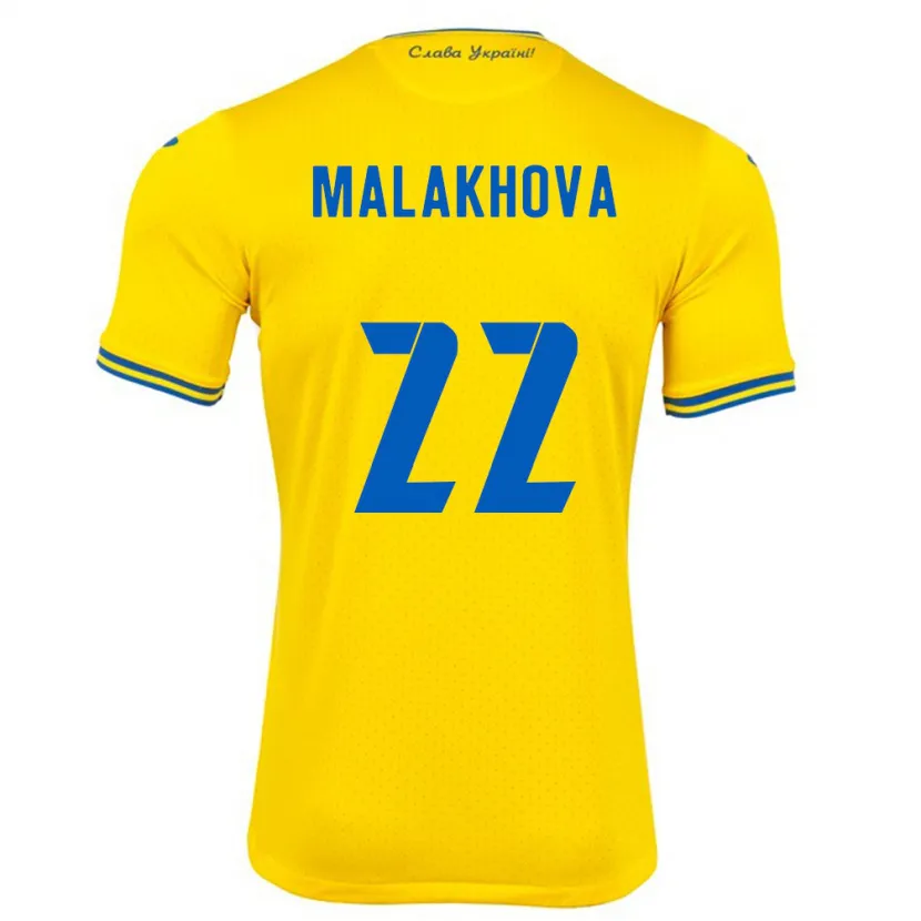 Danxen Hombre Camiseta Ucrania Yana Malakhova #22 Amarillo 1ª Equipación 24-26 La Camisa