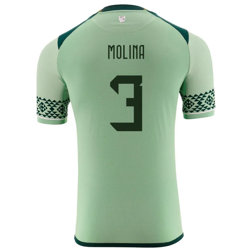 Danxen Hombre Camiseta Bolivia Iván Molina #3 Verde Claro 1ª Equipación 24-26 La Camisa