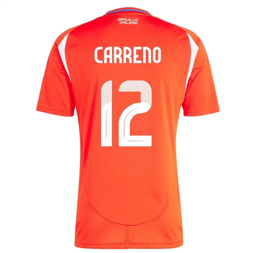 Danxen Hombre Camiseta Chile Diego Carreño #12 Rojo 1ª Equipación 24-26 La Camisa