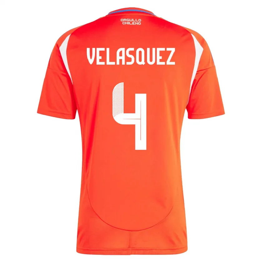 Danxen Hombre Camiseta Chile Lucas Velásquez #4 Rojo 1ª Equipación 24-26 La Camisa
