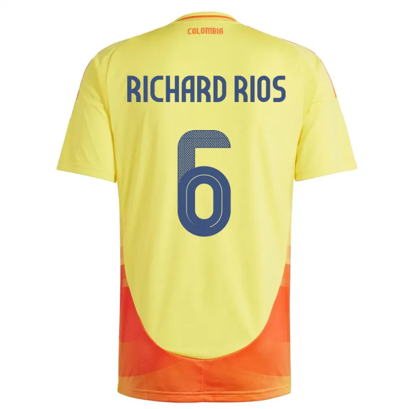 Danxen Hombre Camiseta Colombia Richard Ríos #6 Amarillo 1ª Equipación 24-26 La Camisa
